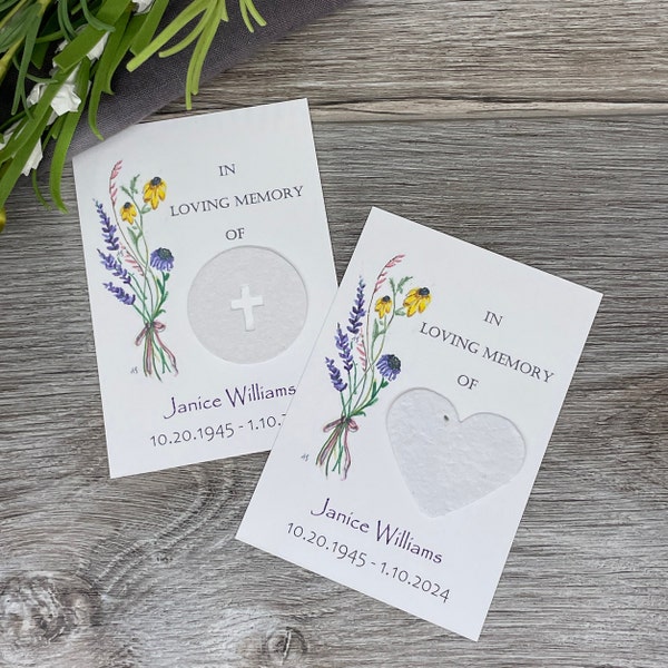 Wildflower | Funeral Favor | Memorial | Celebration of Life | Plantable Seed Paper| Hand Drawn |  Botanical | Yellow Purple Wildflowers