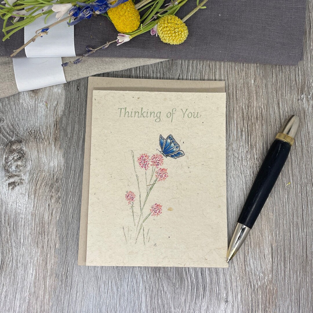 Thinking of You Butterfly Hand Drawn Memorial Plantable Card - Etsy