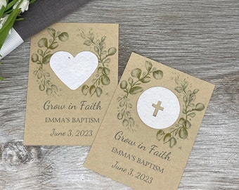 Plantable Baptism Favor | Confirmation| Communion | Plantable Seed Paper | Frow In Faith | Kraft | Eucalyptus