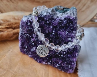 Rock crystal ball bracelet with lotus
