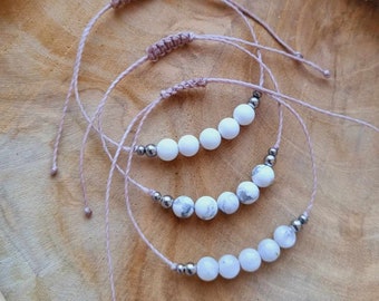 Macrame bracelet - shell pearl, magnesite, moonstone / handmade