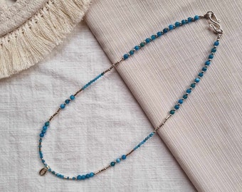 Apatite blue necklace - choker / handmade (UNIQUE)