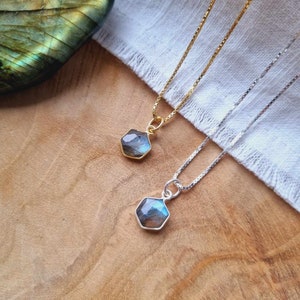 Labradorite necklace pendant faceted silver and gold plated / hexagon image 6