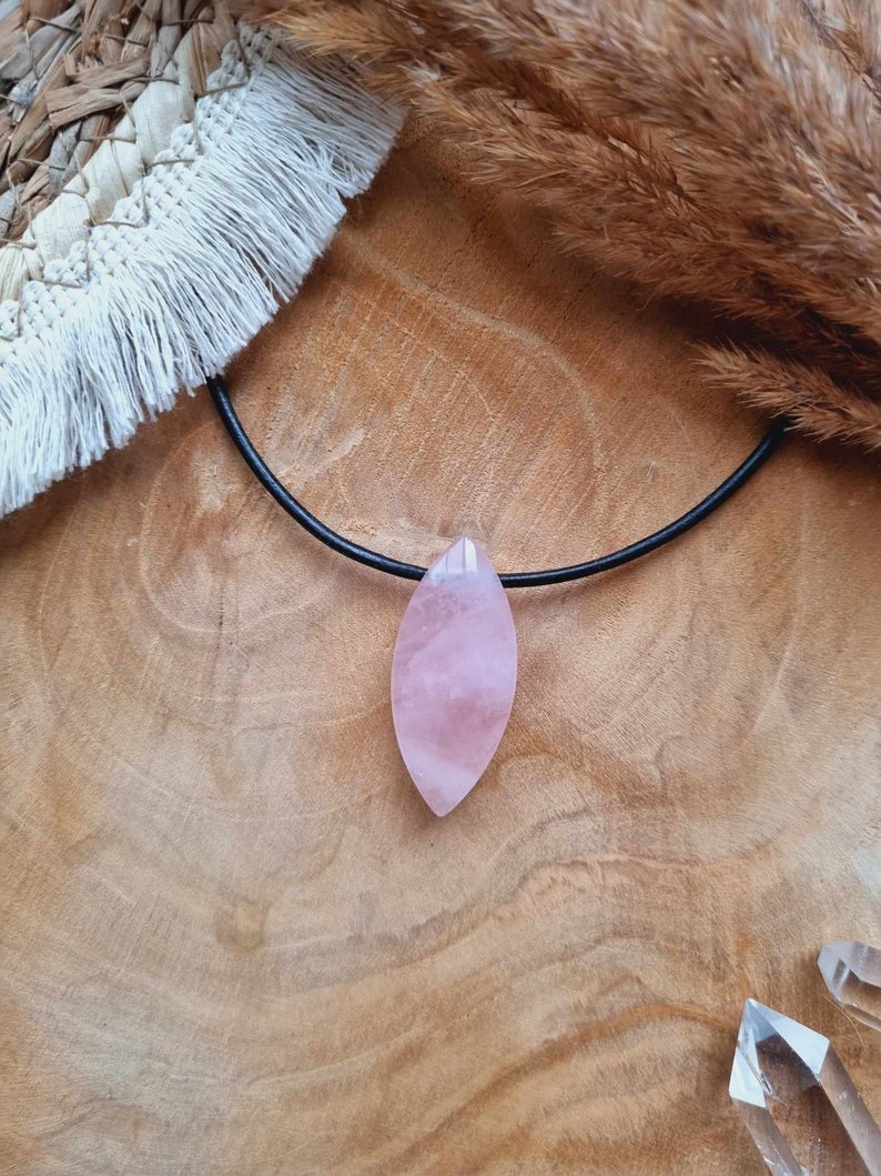 Rose Quartz Pendant Navette image 5