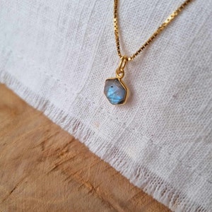 Labradorite necklace pendant faceted silver and gold plated / hexagon Vergoldet