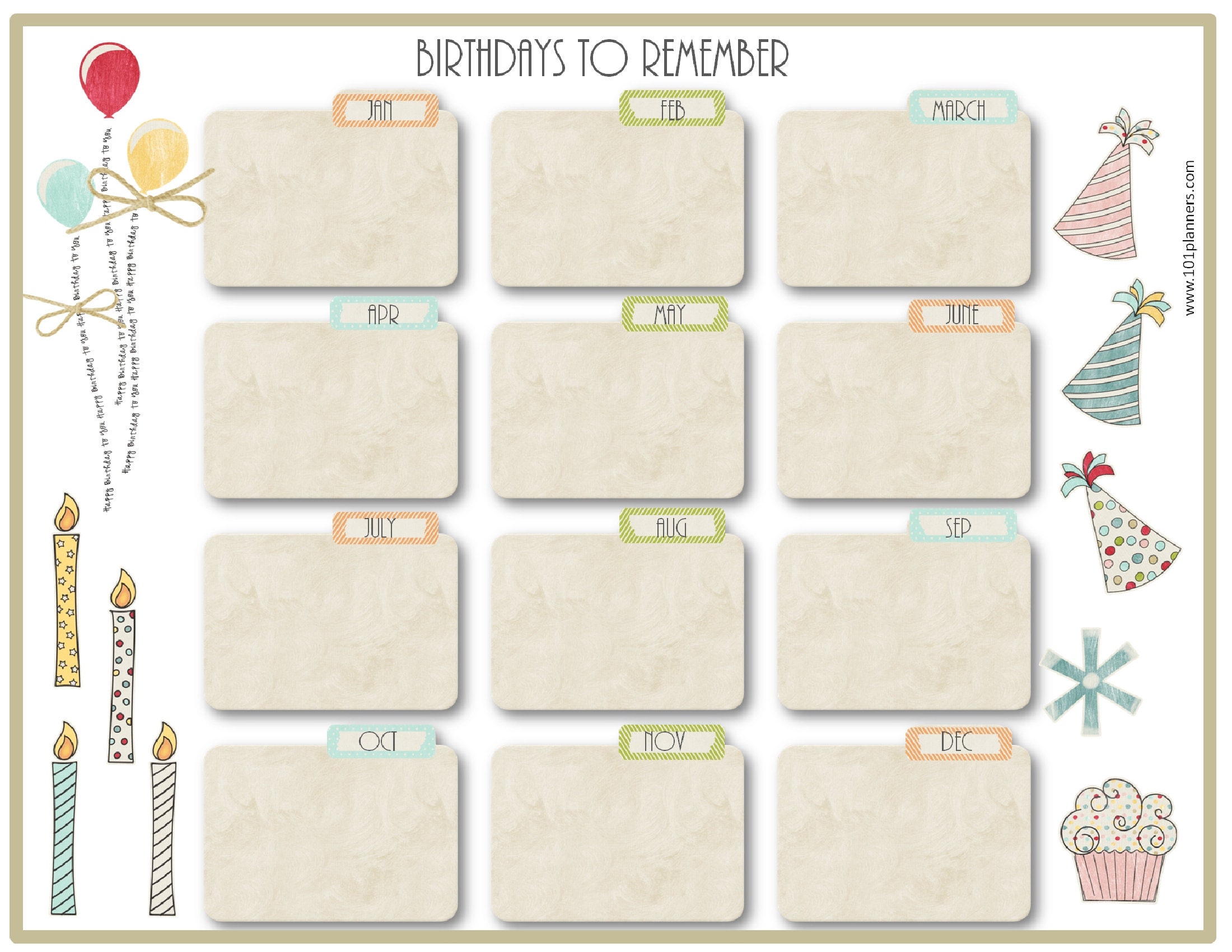 Birthday reminder Birthday planner template instant Etsy