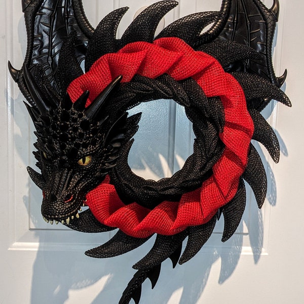 Black Red Dragon Wreath with Wings and Tail, With/Without Fire