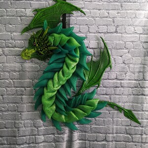 Green Lime S Shaped Dragon Wreath Wall Decor with Wings and Tail, With/Without Fire