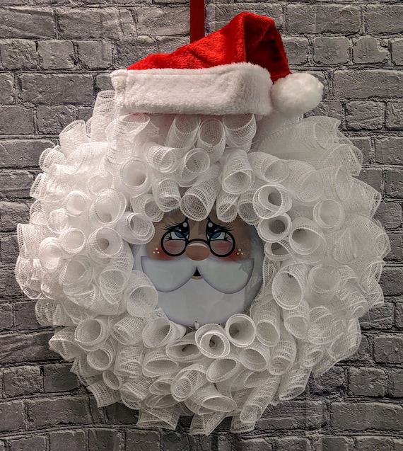 Santa Claus Christmas Deco Mesh Wreath With Hat