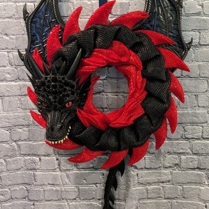 Black Red Dragon Wreath with Wings and Tail, With/Without Fire