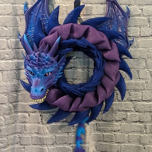 Blue Purple Dragon Wreath with Wings and Tail, With/Without Fire