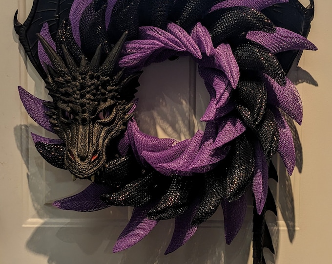 Black Purple Dragon Wreath With Wings And Tail With Fire Etsy black-purple-dragon-wreath-with-wings-and-tail-with-fire-etsy