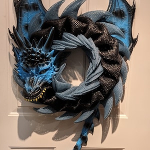 Black Blue Dragon Wreath with Wings and Tail, With/Without Fire