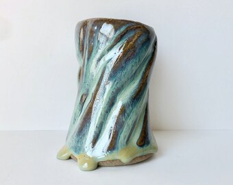 Multicolor Carved Tree Vase with Drip Roots