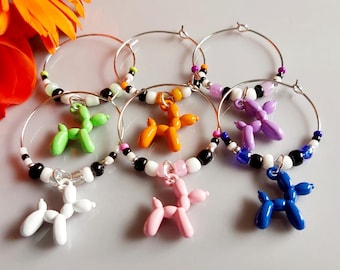 Ciondoli per bicchieri da vino a forma di cane palloncino: segnabicchieri multicolori, set da 6