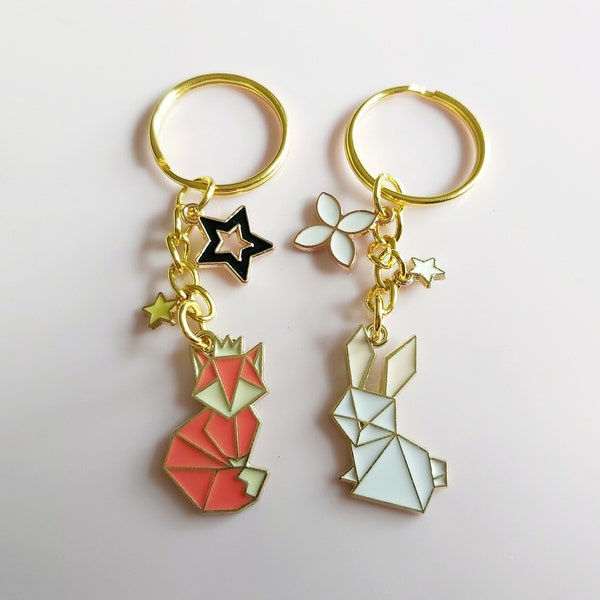 Origami Rabbit or Fox Keyring: Enamel Geometric Keychain or Bag Charm