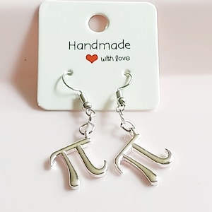 Pi mathematical earrings or necklace. Silver plated 20&quot; necklace and charm. Stainless steel ear wires. Maths teacher gift or mathematics fan