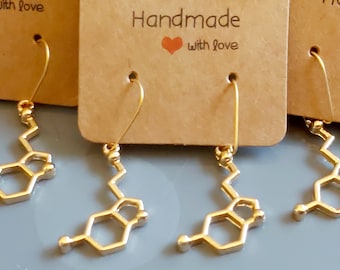 Serotonin Molecule Earrings: Gold Tone Chemistry Earrings