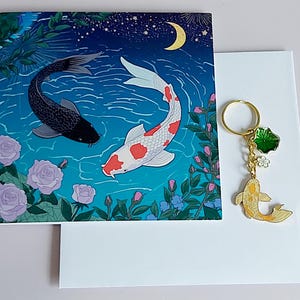 Koi Carp Keychain: Gold Tone, Sakura or Star Charm image 12