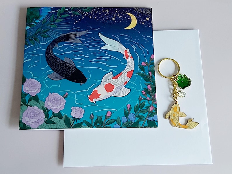 Koi Carp Keychain: Gold Tone, Sakura or Star Charm image 12