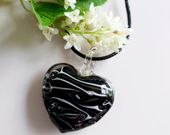 Heart Necklace Black Glass Necklace Spiked Black Glass Heart