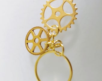 Cog Keyring: Gold Tone Gear Keychain. Engineering Student Gift. Engineer present. Bag Charm.