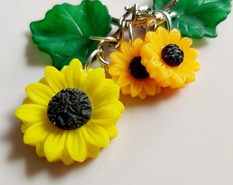 Sunflower Keychain: Acrylic Charms on Silver Tone Split Ring