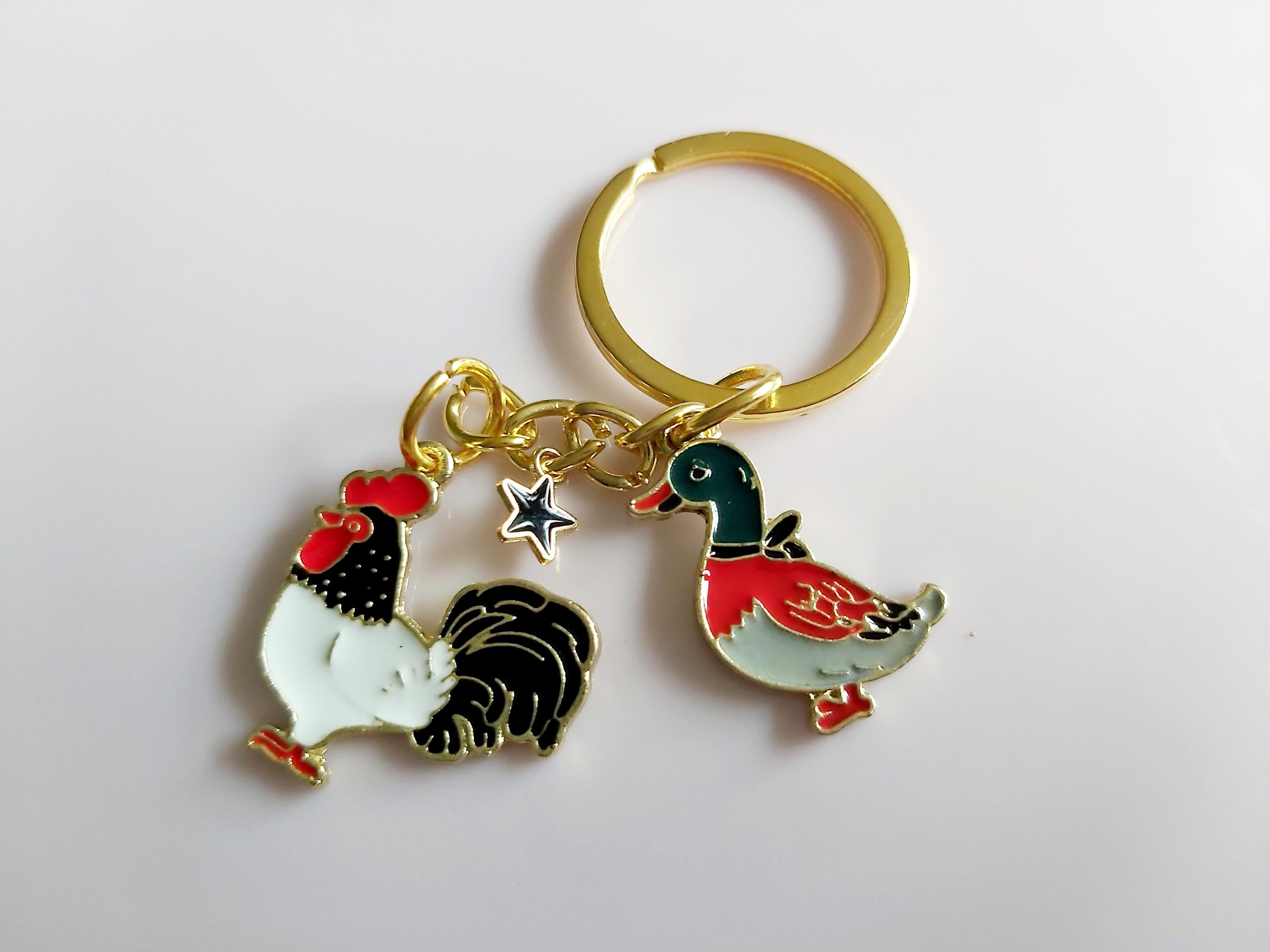 Porte-clés poulet et canard : bijou de sac coq de basse-cour