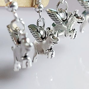 Flying Pig Earrings: Silver Tone Novelty Stainless Steel Earrings