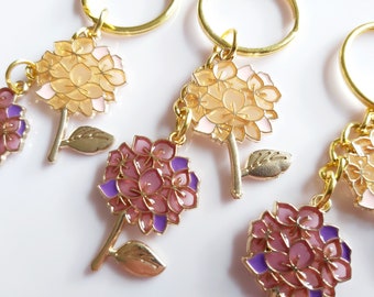 Hydrangea Keyring: Purple & Pink Floral Keychain or Bag Charm, Gardener Gift