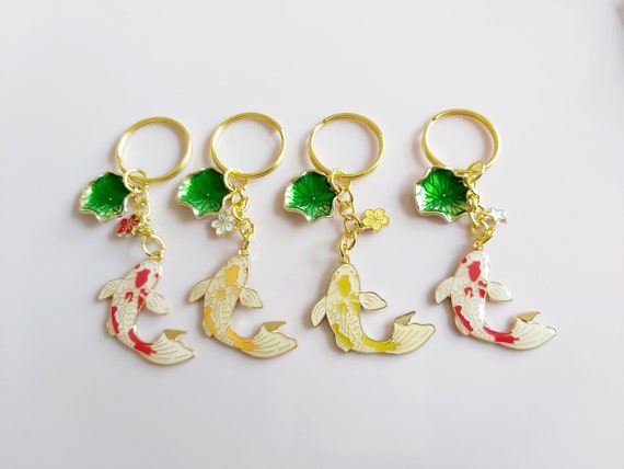 Koi Carp Keychain: Gold Tone, Sakura or Star Charm