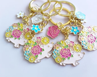 Blumen Igel Schlüsselanhänger: Kawaii Emaille Taschenanhänger