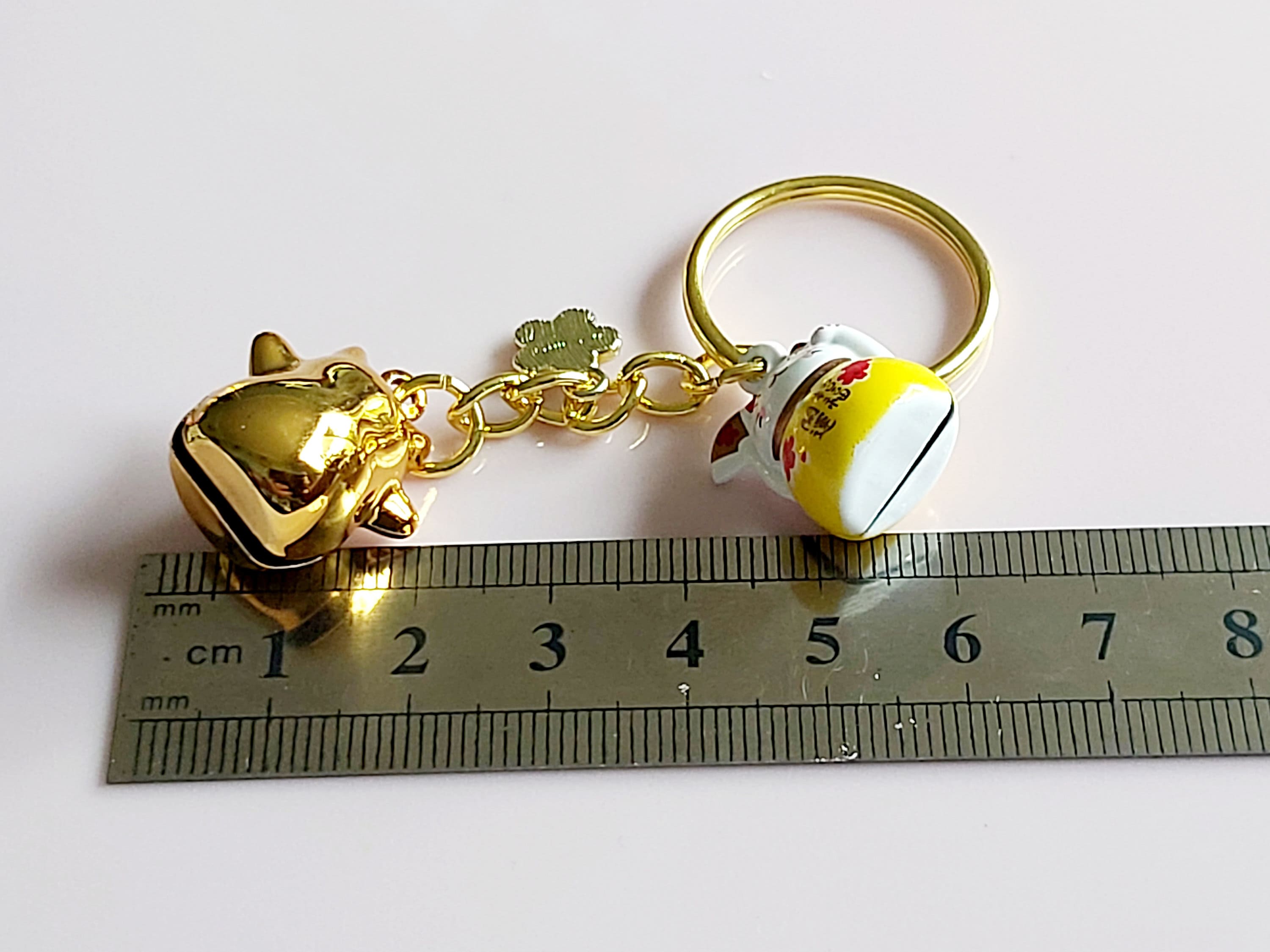Bell♡　1207　♡ Golden Fortune Cat Bell Keyring: Maneki Neko Sakura Charm - Etsy