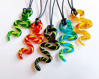 Lampwork Glass Snake Pendant: Bright Swirl Serpent Necklace