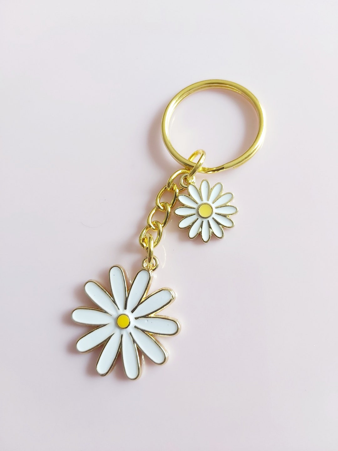 Daisy Keyring: White & Yellow Enamel Charms - Denmark National Flower ...