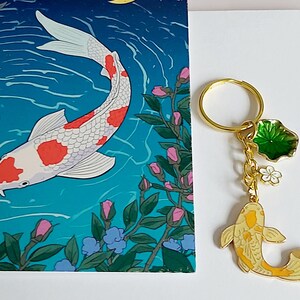 Koi Carp Keychain: Gold Tone, Sakura or Star Charm image 11