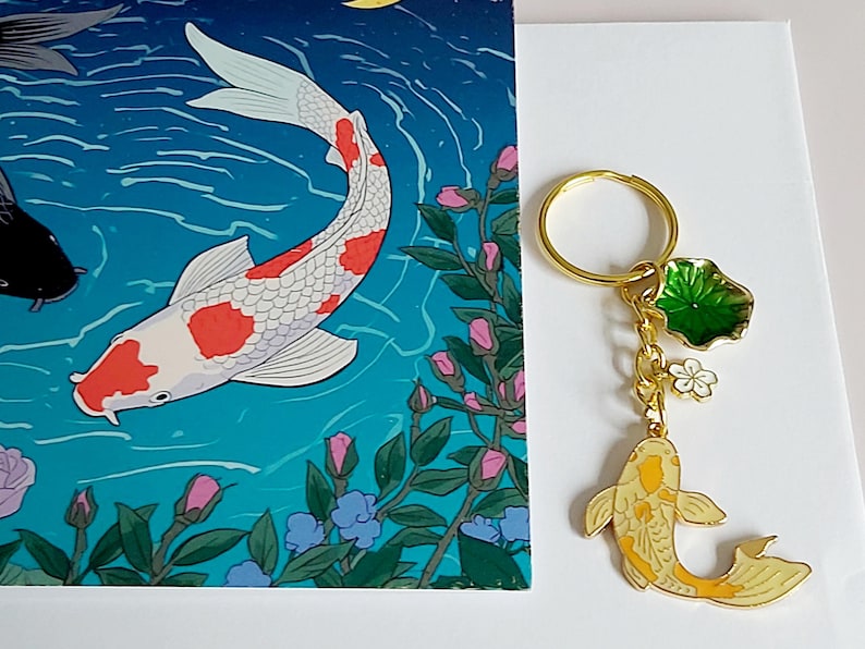 Koi Carp Keychain: Gold Tone, Sakura or Star Charm image 11