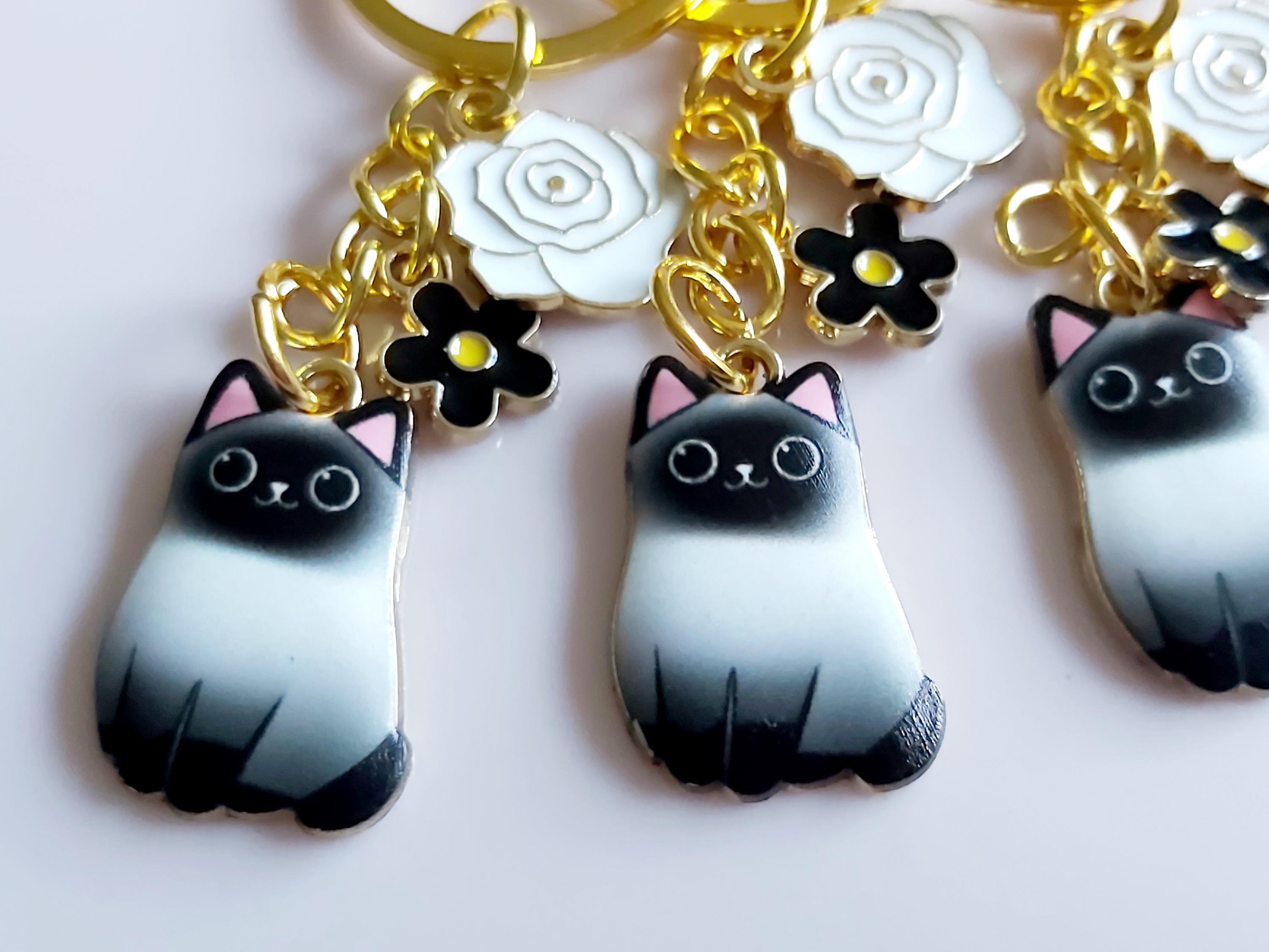 Porte-clés Chat Siamois – Bijou De Sac Argenté En Acier – Accessoire Mignon Et Pratique