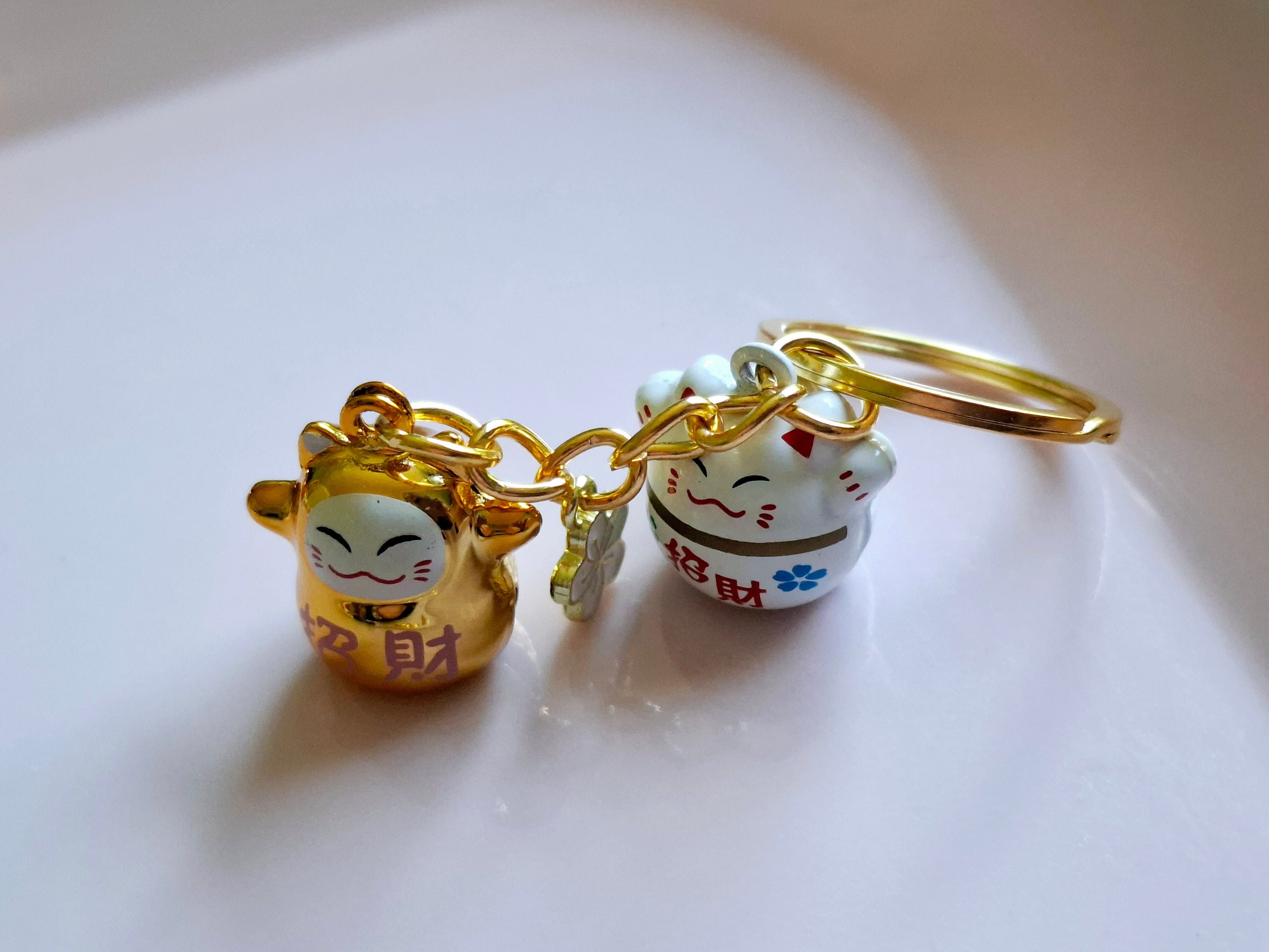 Bell♡　1207　♡ Golden Fortune Cat Bell Keyring: Maneki Neko Sakura Charm - Etsy