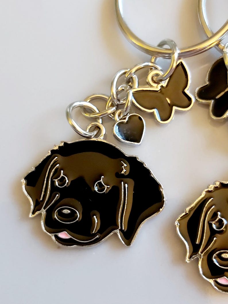 Black Labrador Keyring: Dog Keychain With Heart & Butterfly Charms. Lab ...