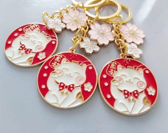 Portachiavi Maneki Neko: fiori di ciliegio, portafortuna giapponese a forma di gatto