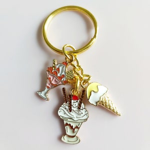 Porte-clés coupe glacée crème glacée en émail : porte-clés fantaisie doré