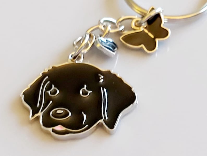 Black Labrador Keyring: Dog Keychain With Heart & Butterfly Charms. Lab ...