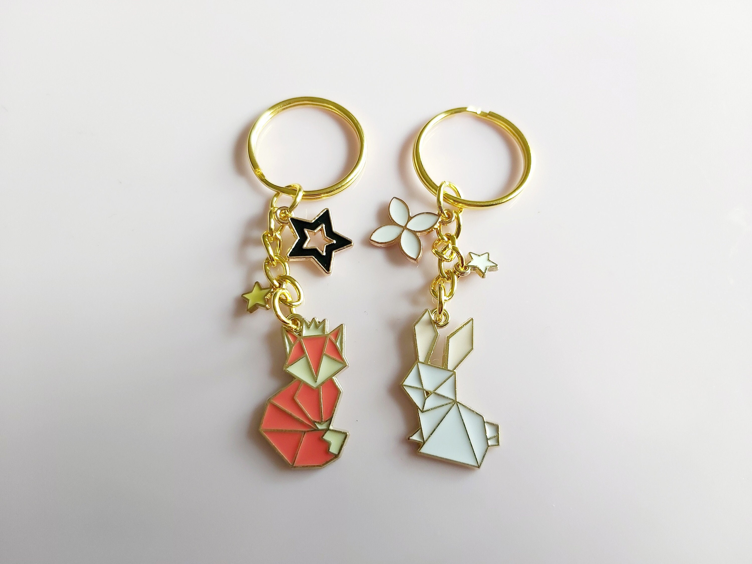 Geometric Key Ring Origami Rabbit or Fox Keyring: Enamel Geometric Keychain or Bag Charm ...