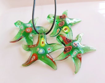 Lampwork Glass Starfish Pendant: Torchworked Charm Necklace, 24&quot; Cord