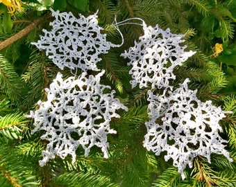 Handmade Crochet Snowflake Set: White Christmas Ornaments 