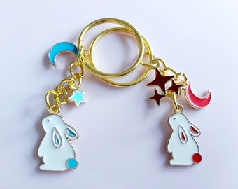 Moongazer Bunny Keyring: Enamel Rabbit with Moon & Stars