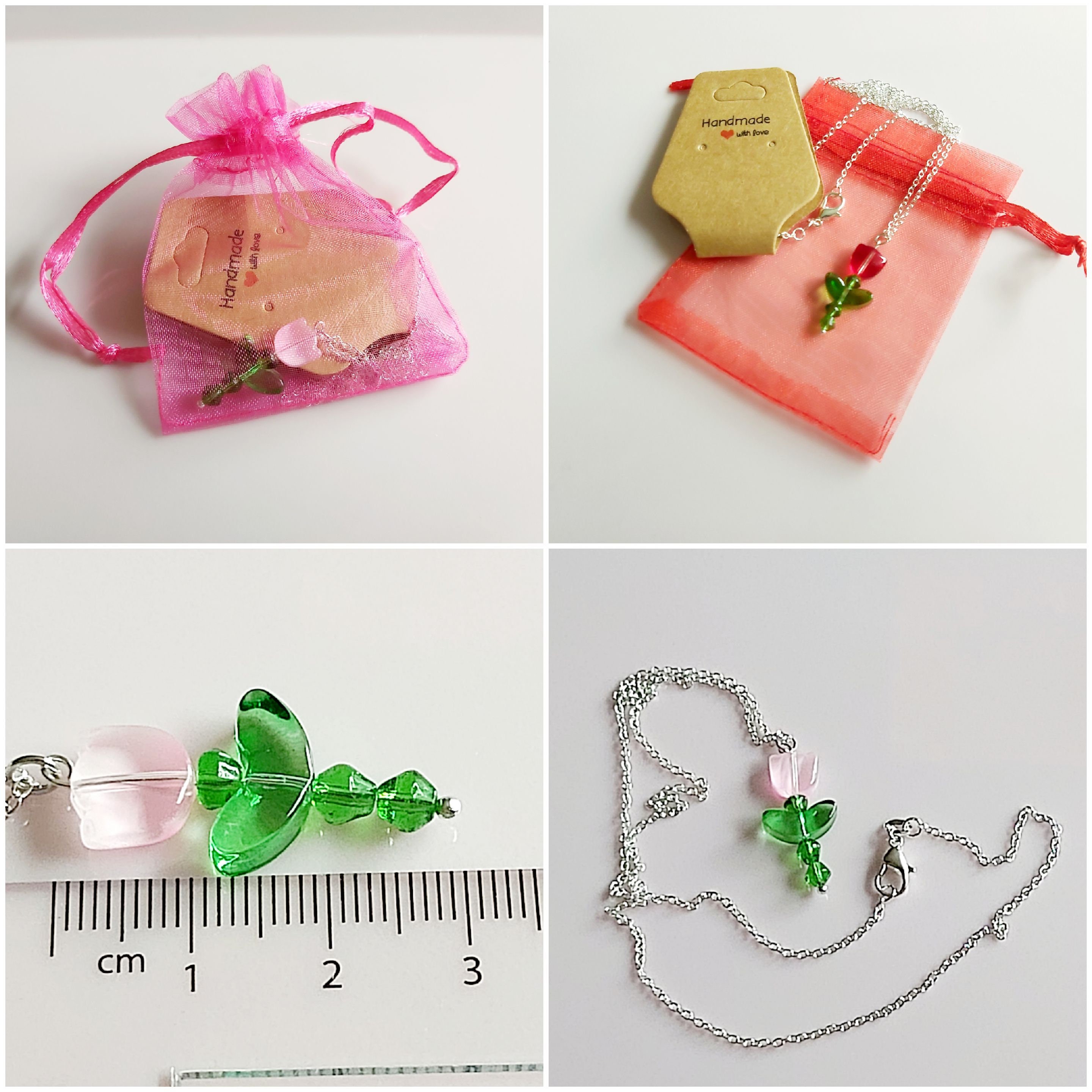 ハンドメイドガラスチューリップネックレス：シルバーメッキチャーム 