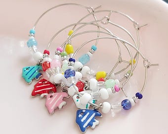 Tropical Fish Wine Glass Charms: Enamel Angelfish Drink Markers