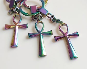 Rainbow Ankh Keychain: Egyptian Key of Life Bag Charm